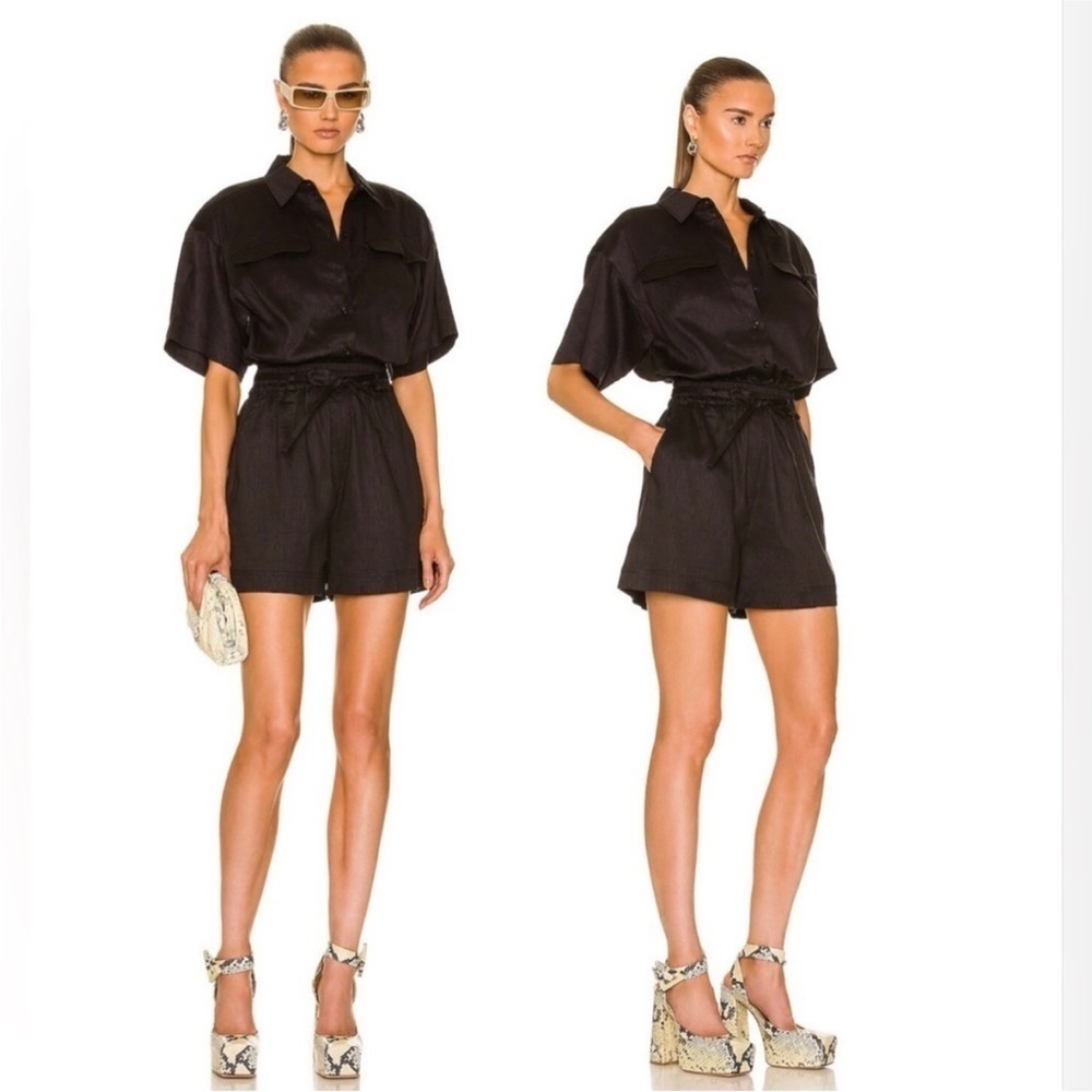 Frame Patch Pocket Short Sleeve Linen Blend Button-Down Romper Size Small - Picture 2 of 10